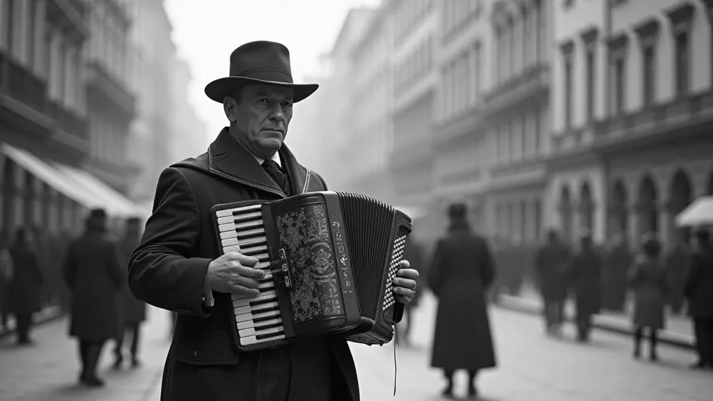 Accordion player in a European square
