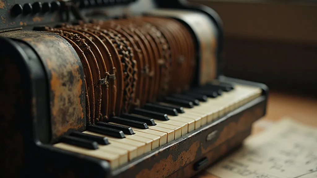 Antique accordion with cracked bellows