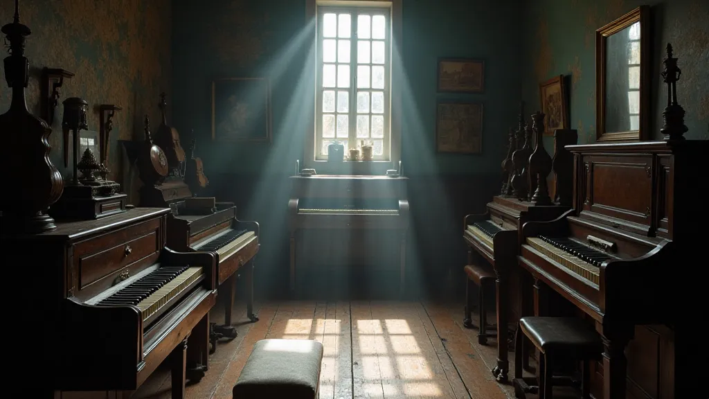 Room filled with antique musical instruments