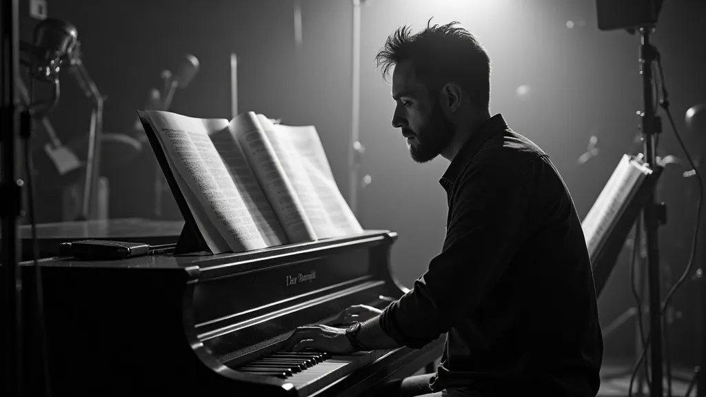 Film composer at piano
