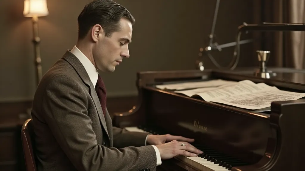 Vintage film composer at the piano